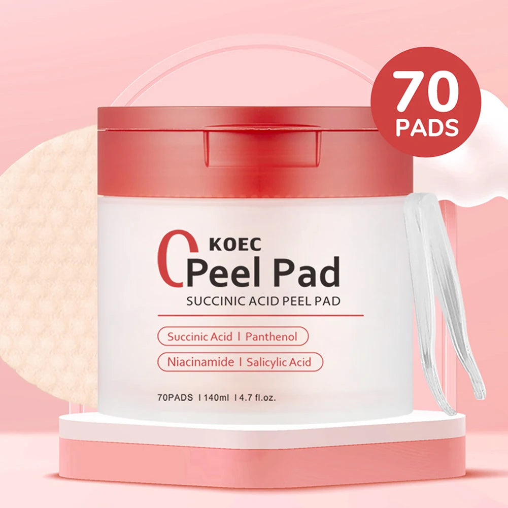 70pcs Red Succinic Acid Peeling Pads Gentle Exfoliation Peeling Pads With Succinic Acid Skin Acnes Cleaner Toner Pads