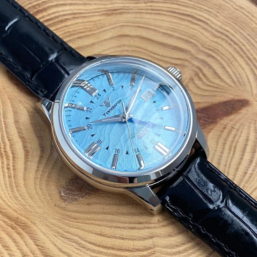 Tandorio 200M Water Resistant Dive NH34 GMT Cream Black Dial Automatic Watch Men Sapphire Polished Case Glass Back Montre hommes