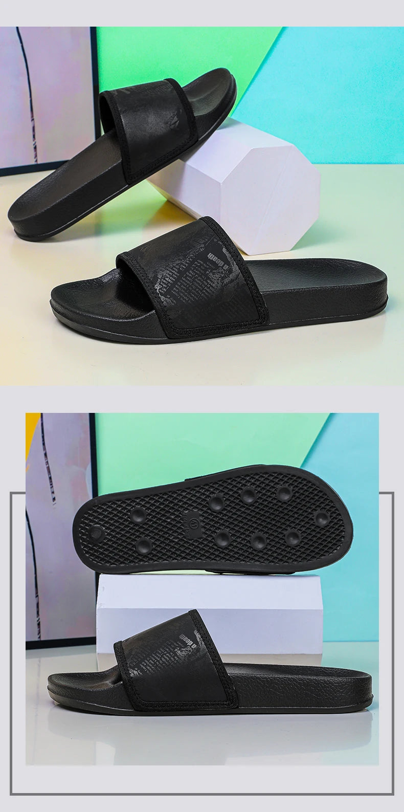 Mens Slides Fashion Summer Luxury Slippers Cushion Beach Solid Slides Indoor Bathroom Anti Slip House Male Sandals