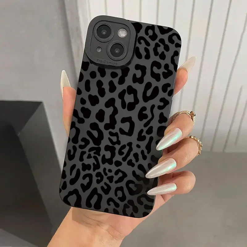 Animal Minimalist Gray Leopard Print Phone Case For iPhone 17 16 15 14 Pro Max 13 12 11 XS X XR 7 8 Plus Shockproof Bumper Cover