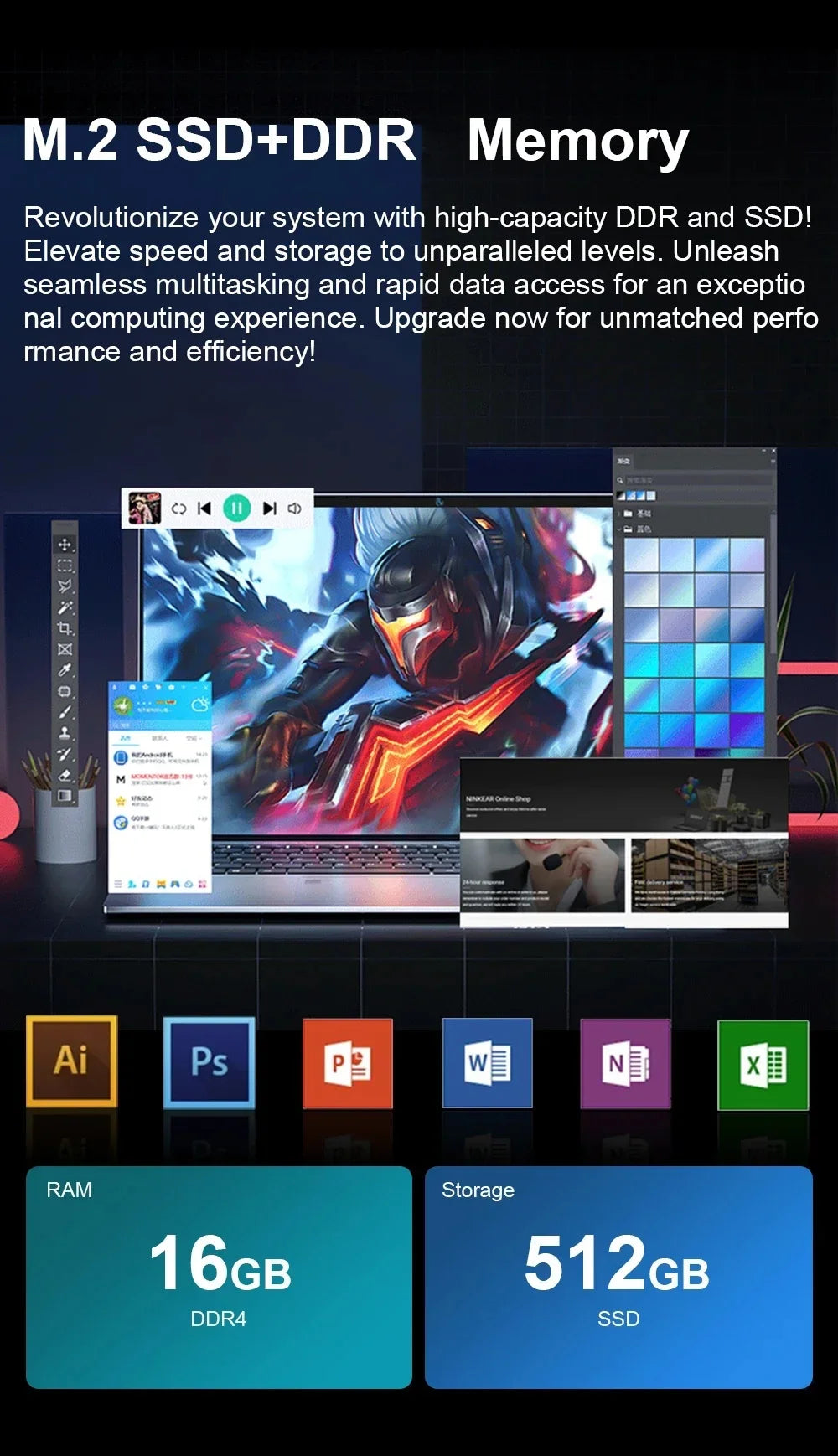 15.6 inch Laptop Computer Intel Celeron N4000 Notebook PC Fingerprint Unlock Windows 11 Pro 16GB RAM 1TB SSD 1920*1080P Laptops