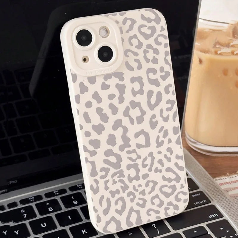 Animal Minimalist Gray Leopard Print Phone Case For iPhone 17 16 15 14 Pro Max 13 12 11 XS X XR 7 8 Plus Shockproof Bumper Cover
