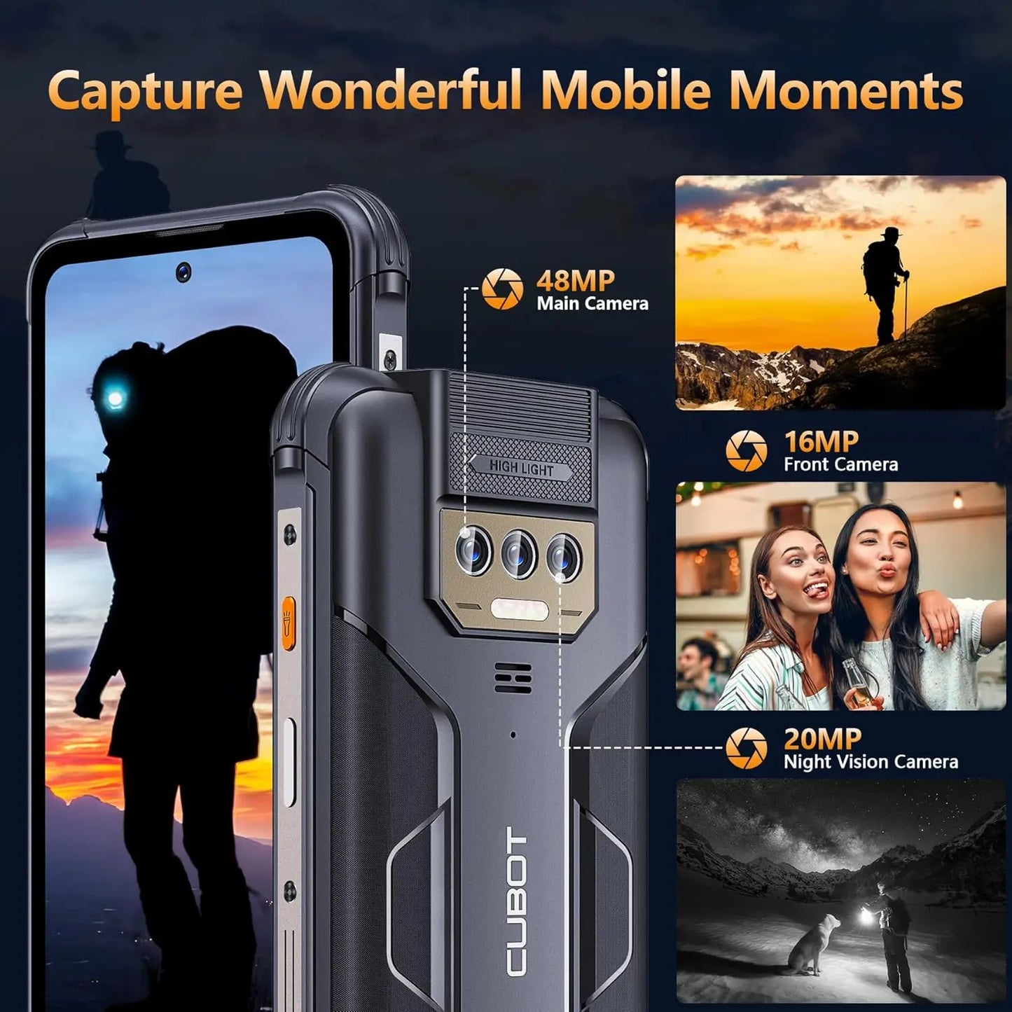 CUBOT Kingkong Power Outdoor Smartphone Android13,16GB+256GB,10600mAh(33W)/6.5”/48MP+20MP Night Vision,IP68/Dual 4G SIM/NFC/GPS