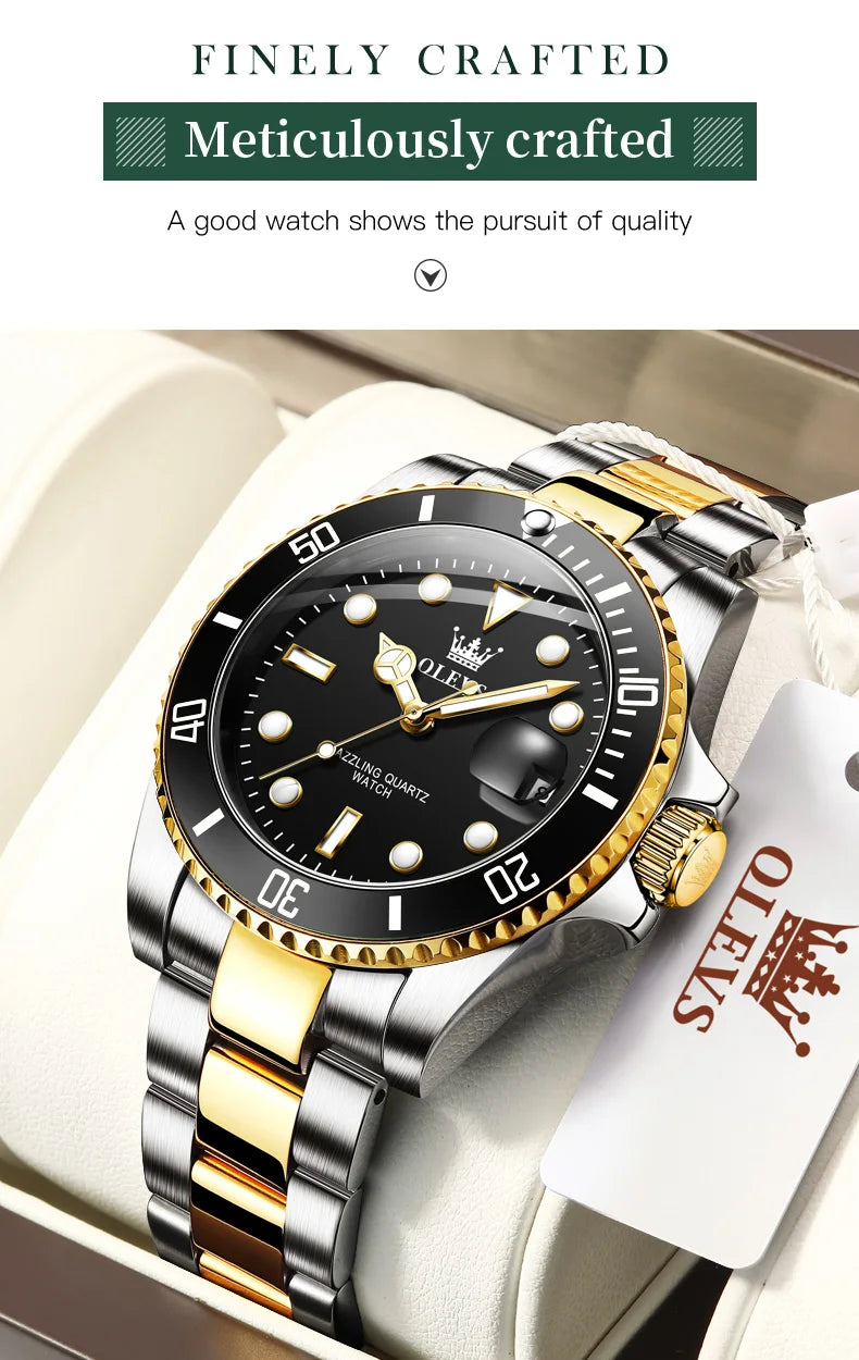 OLEVS 5885 Top Brand Classic Men's Quartz Watch Luminous Hands Calendar Display Stainless Steel Strap Waterproof Men's Watch