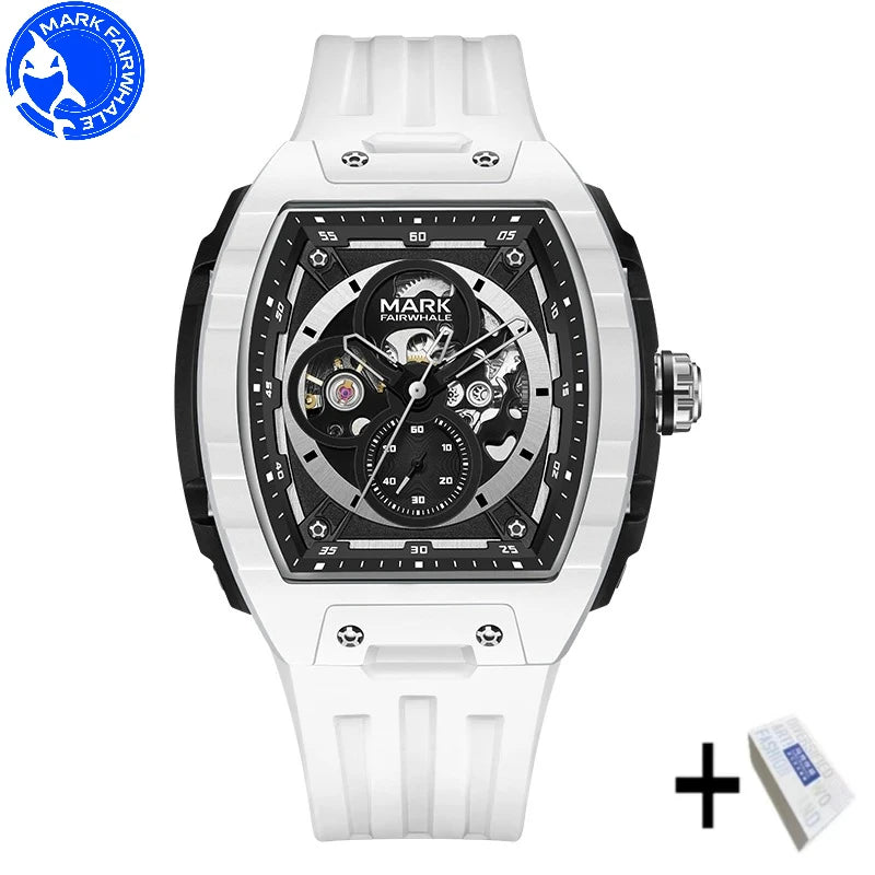 Mark Fairwhale 6014 Brand Rubber Strap Waterproof Luminous Men's Automatic Mechanical Watch Barrel Shape Watches for Men