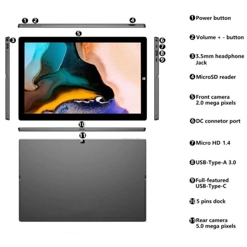 11.6 INCH 16GB RAM 512GB ROM WINDOWS 11 PAD1162 TABLET PC Intel Celeron Processor N4100 CPU 64 Bit 1920 x 1080 IPS Dual Camera