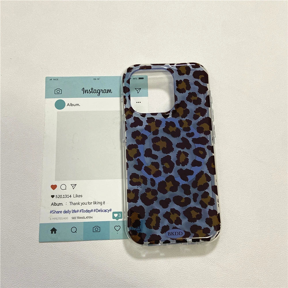 3D Luxury Leopard For Magsafe Grip Tok Phone Case for IPhone 17 16 15 13 Pro Max Wireless Charge Magnetic Stand Holder Cover