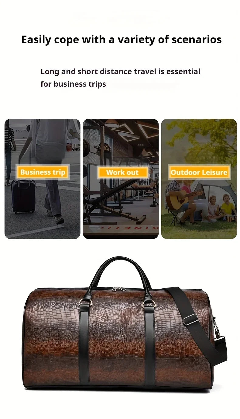 Large Capacity Retro Crocodile-Textured Travel Duffel Bag - Durable Unisex Vacation Luggage, Versatile Gift for Men & Women