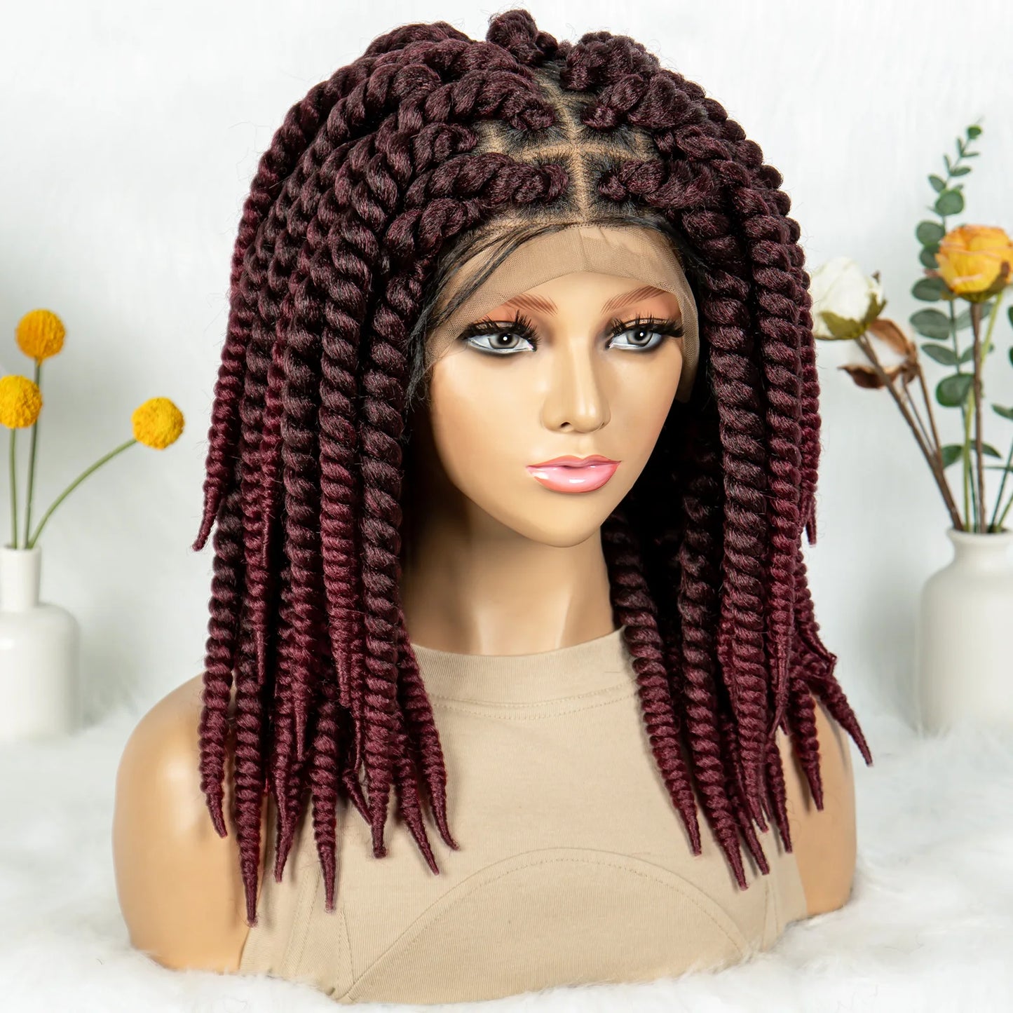 16" Full Lace Twisted Braided Wigs for Black Women Synthetic HD Lace Front Braids Wigs with Baby Hair Natural Lace Braiding Wigs