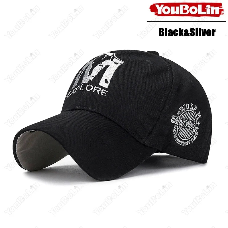 M letter Wolf Totem Embroidery Cotton Adjustable Hard Top Baseball Cap Sun Hat Trucker Caps Dad Hats