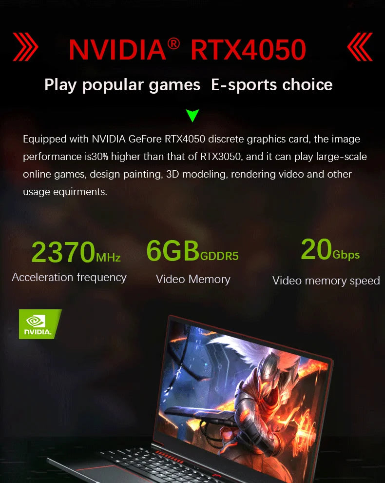 16.1 Inch Gaming Laptop Computer RTX4050 6G Intel Core i9-13900H i5-12450H windows11 por Max 64GB 2*DDR5 2*M.2 NVME 4TB SSD WiFi