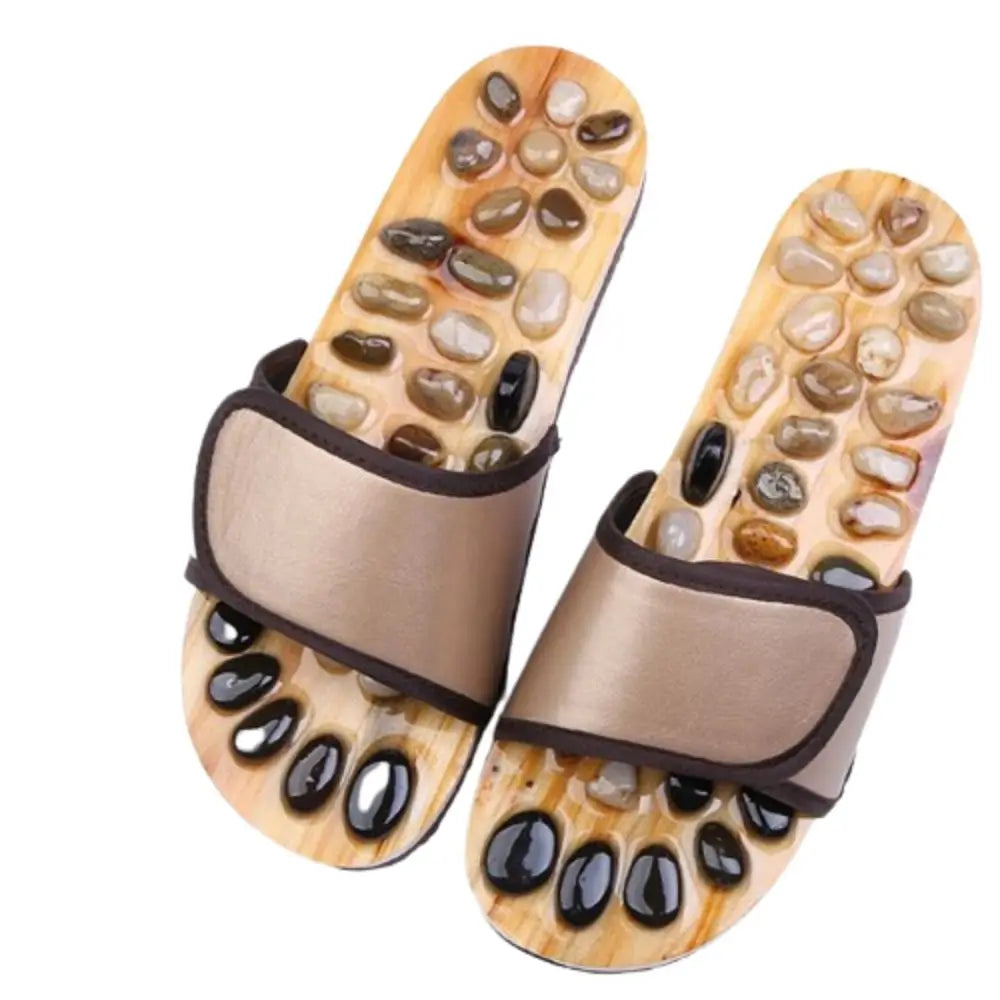 Natural Pebbles Acupressure Massage Slippers Rotating Feet Care Massage Stone Sandals Adjustable Relaxation Foot Massager Shoes