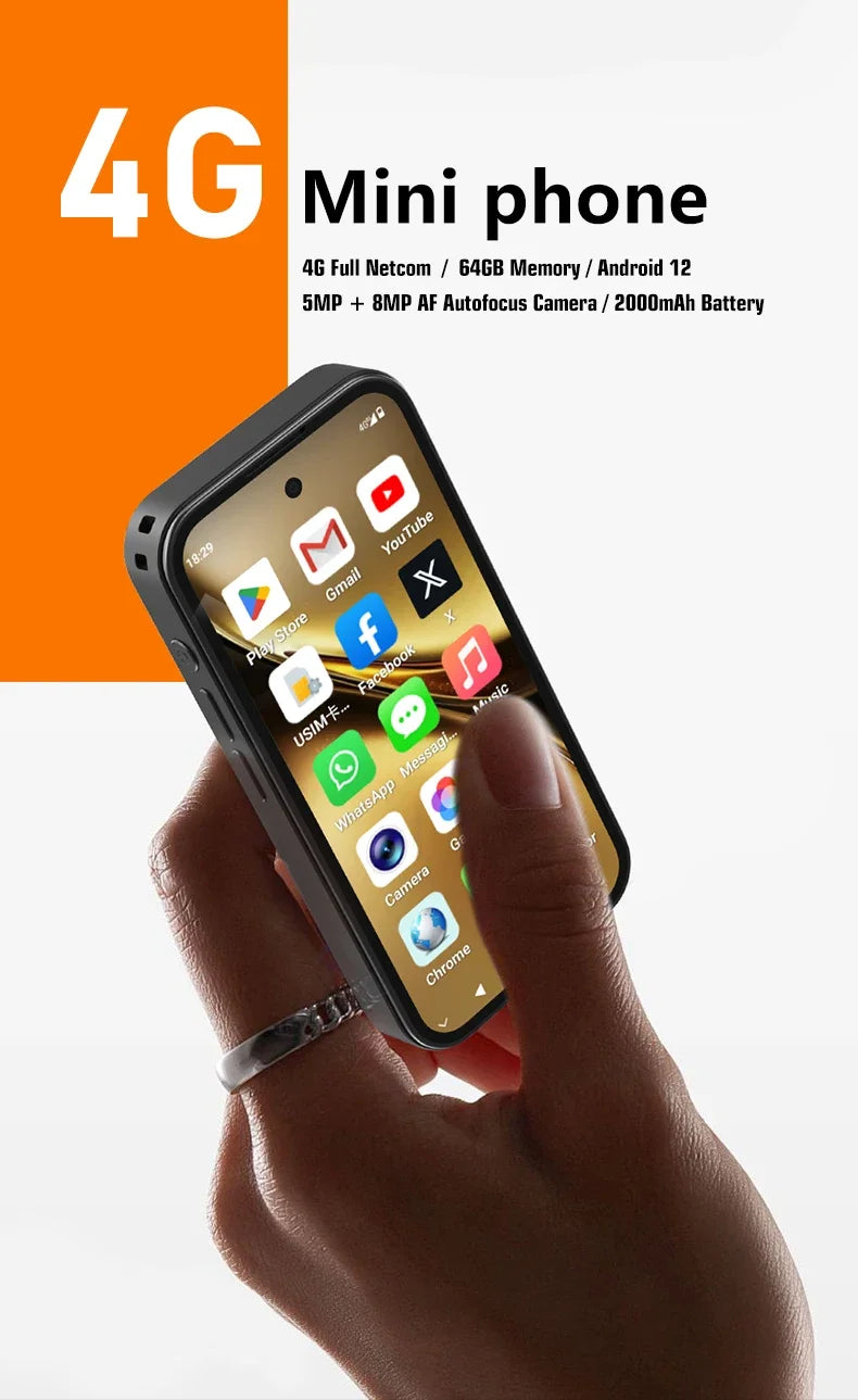 SOYES Q333 Mini Smartphone 4GB RAM 64GB ROM Android 12.0 Face Unlock 2000mAh 4G LTE Type-C OTG 3.58‘’ Screen Small Phone