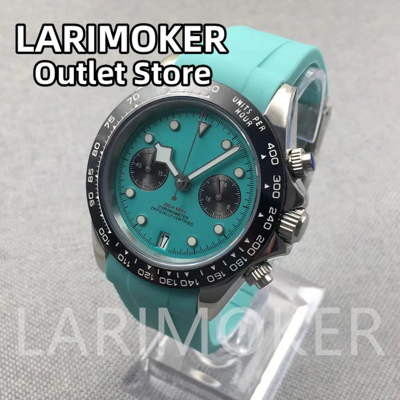 LARIMOKER 39mm Chronograph VK64 Quartz Watch For Men Sapphire Glass Luminous Hand Blue Black White Pink Rubber Bracelet Watch
