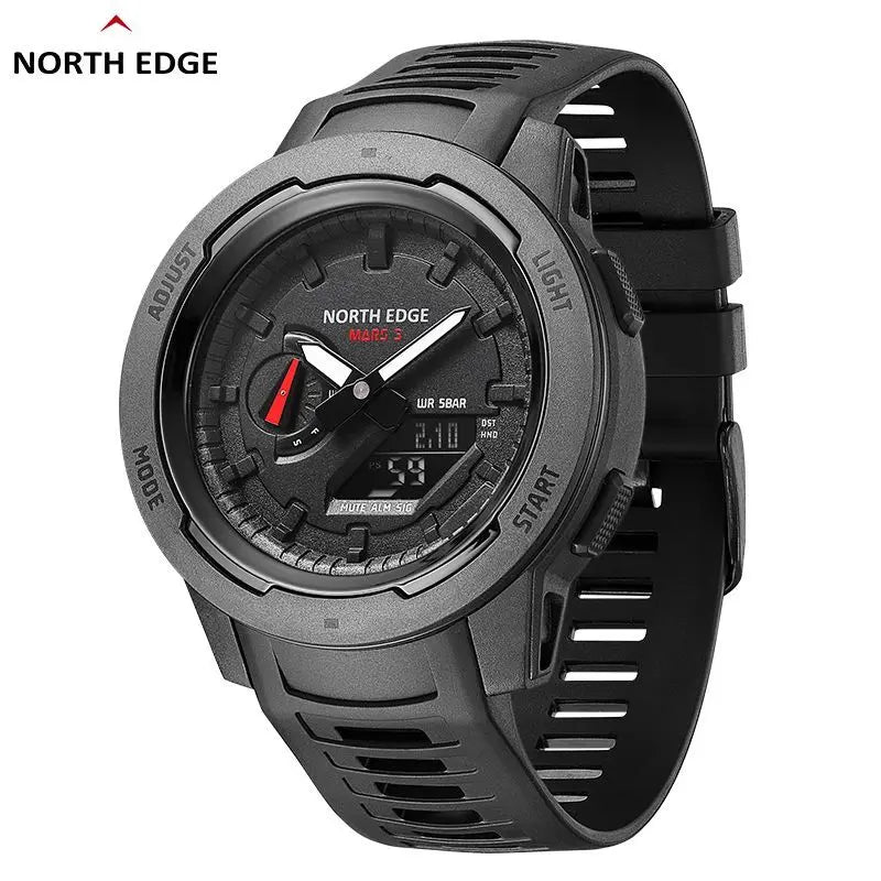 NORTH EDGE Mars3 Men's Military Watch Digital Carbon Fiber Case For Man Waterproof 50M Sports Watches World Time