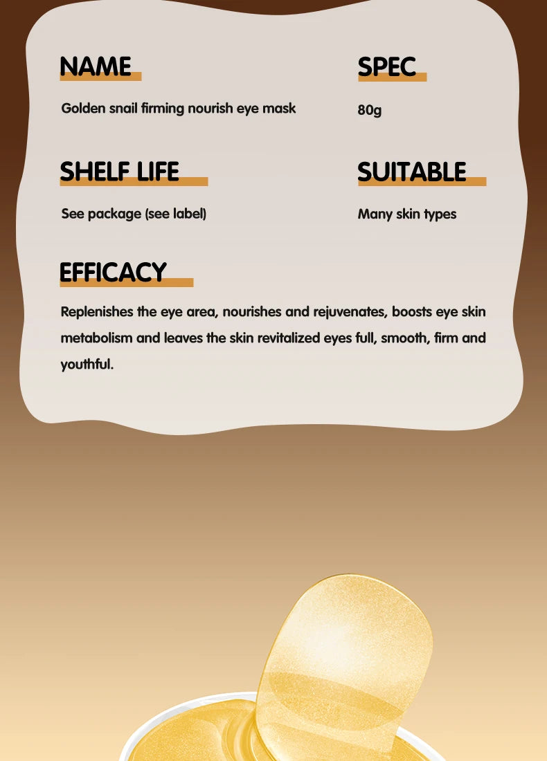 60pcs SADOER Golden Snail Eye Mask Anti Dark Circles Remove Eyes Bags Firming Hydrating Patches Beauty Skin Care