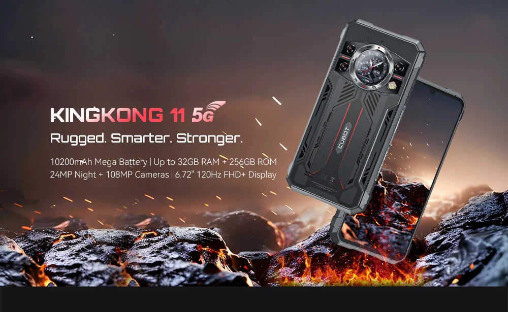 Rugged Smartphone 5G Cubot KingKong 11, 10200mAh Battery, Dimensity 7025, 6nm, 2.5GHz, 32GB RAM(16+16), 256GB ROM,108MP Camera
