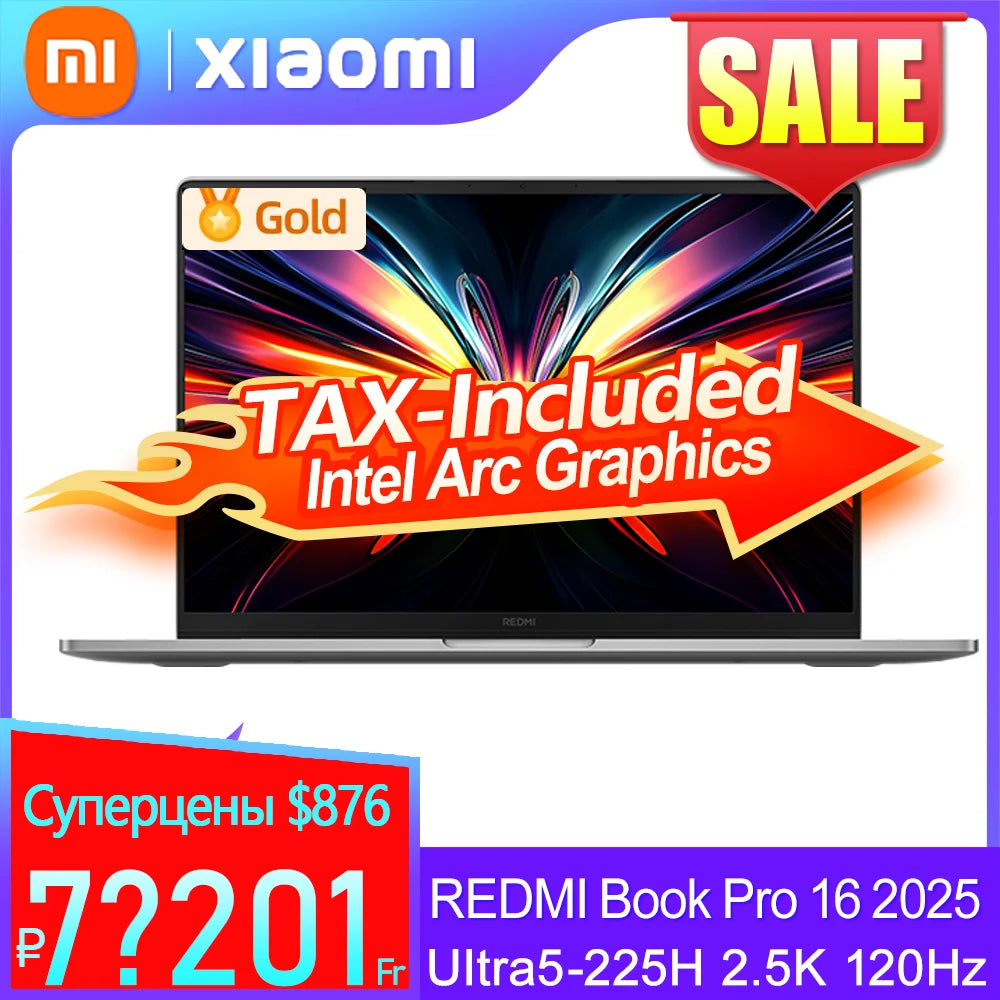 【Russia Stock】REDMI Book Pro 16 2025 Intel Arc Graphics Ultra5-225H 32GB+1TB 16inch 2.5K 120Hz Screen