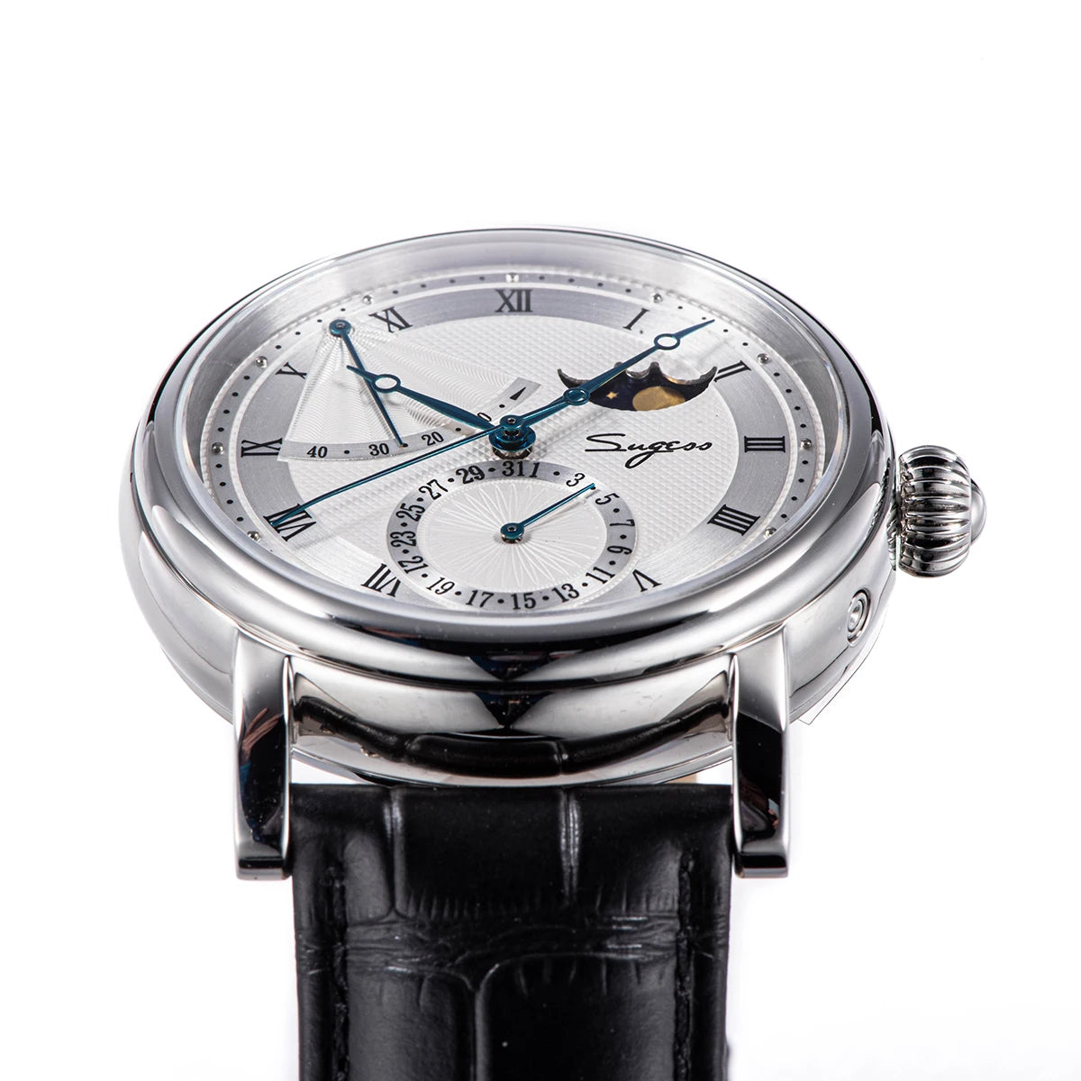 Sugess Men Watch Automatic Mechanical Original 2153 Movement Moon Phase Power Reserved Water Resistant Wristwatches Sapphire New