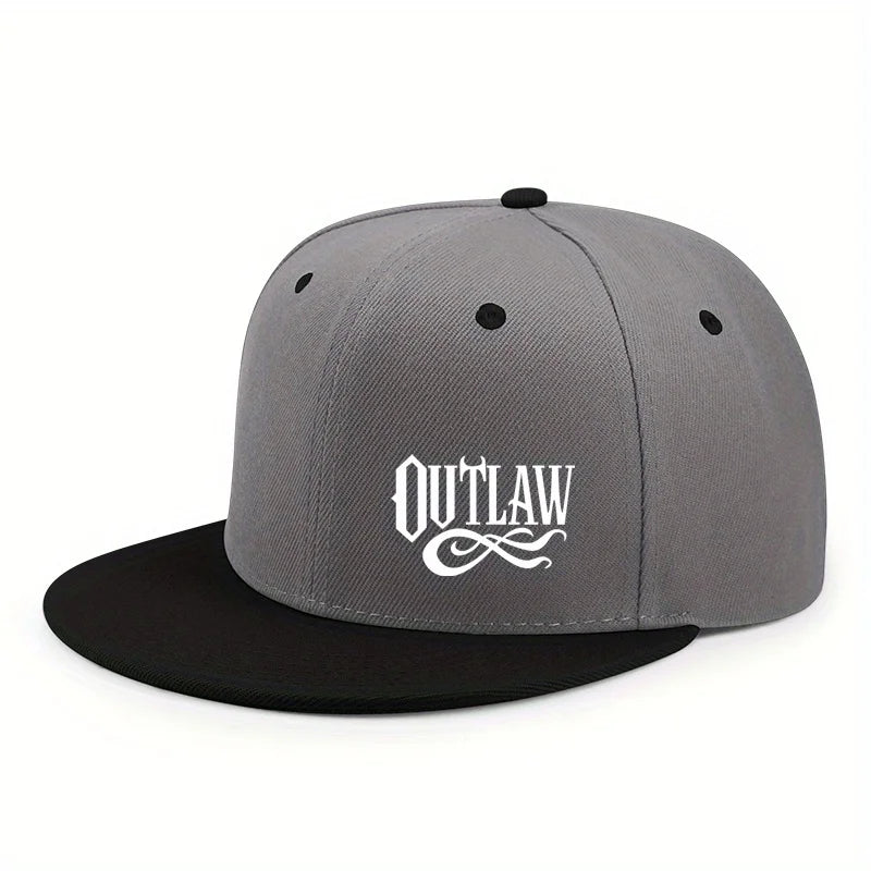 Unisex OUTLAW Printed Adjustable Baseball Cap Men's and Women's Flat-brimmed Cap, Urban Street Style, Outdoor Activity Cap