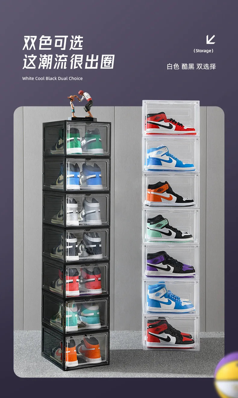 Transparent shoe box, hard box, magnetic storage, acrylic doll bag, hand-held storage box rack, front side opening shoe cabinet