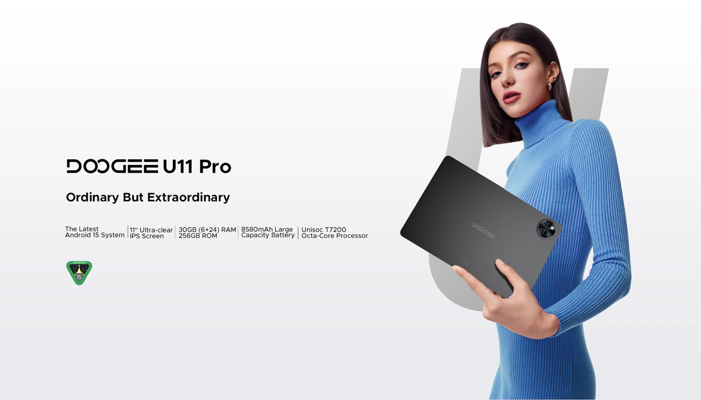Global Version DOOGEE U11 Pro Android 15 Tablet PC 11 inch Ultra-clear 90Hz Display 30GB(6 + 24) 256GB 8580mAh Battery Tablet