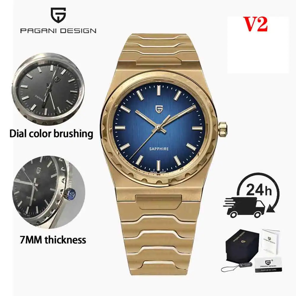 PAGANI DESIGN 2025 New Thin 7mm Fashion Men Quartz Watch V2 Stainless Steel Sapphire 10Bar Waterproof C3 reloj hombre