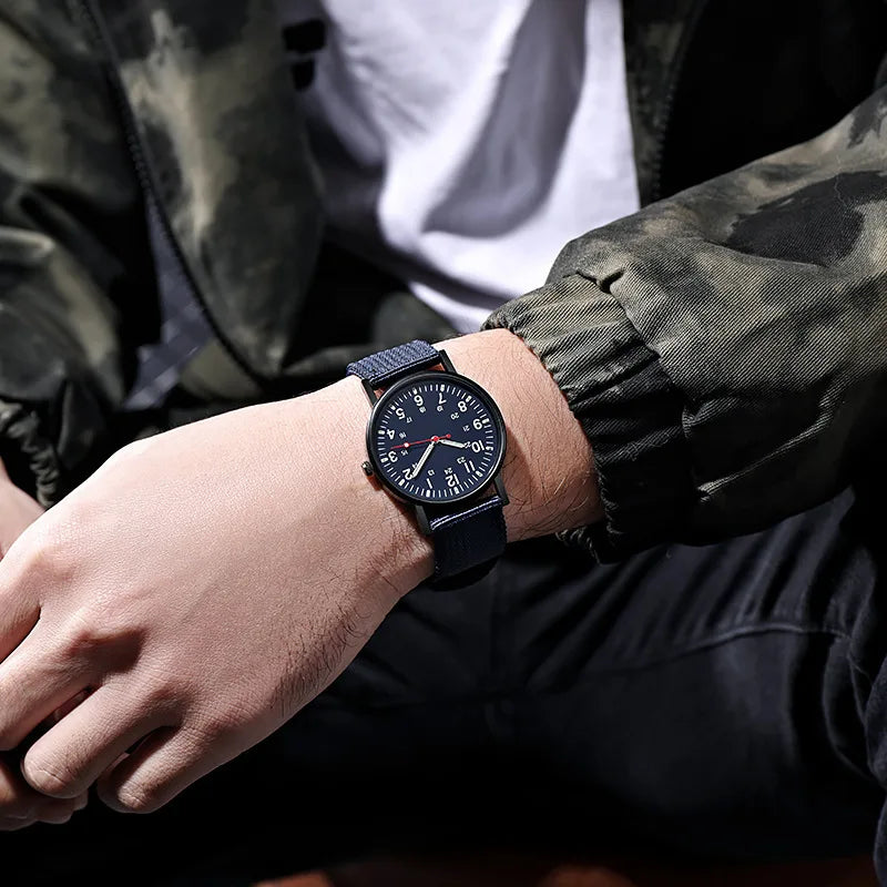 YIKAZE Fashion Men's Watches Luxury Military Men Quartz Watch Canvas Strap Luminous Hands Clock Sports Wristwatch for Man Male