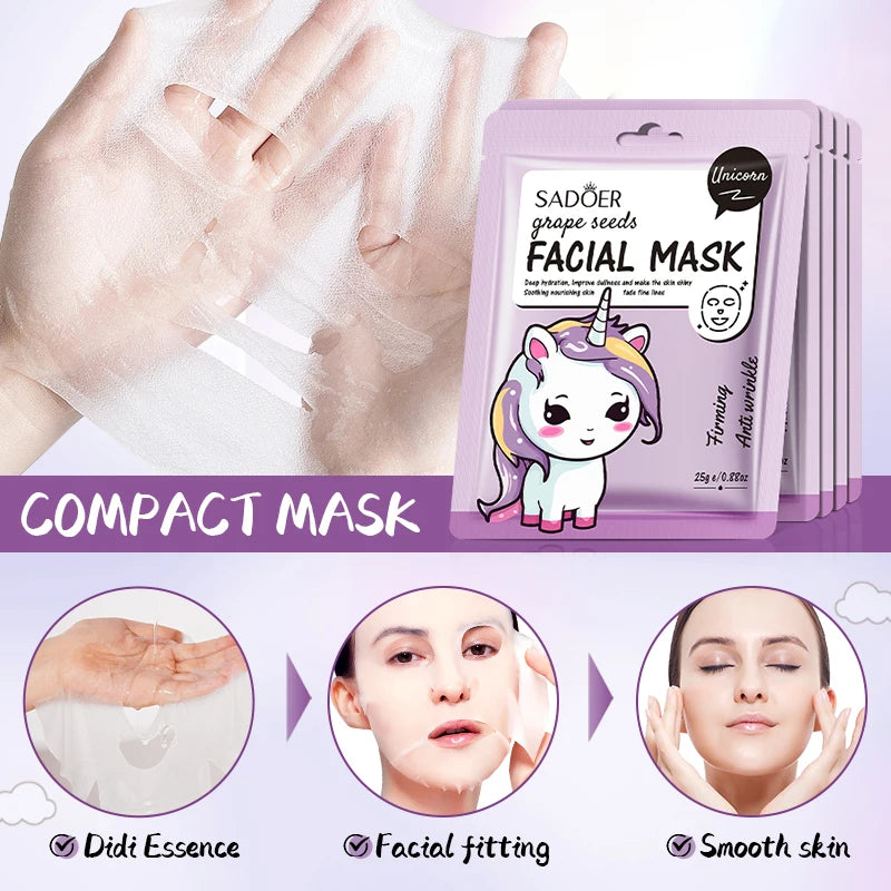 5pcs SADOER Cartoon Fresh Fruit Facial Mask Anti Wrinkle Moisturizing Soothing Brightening Hydrating Face Mask Skin Care