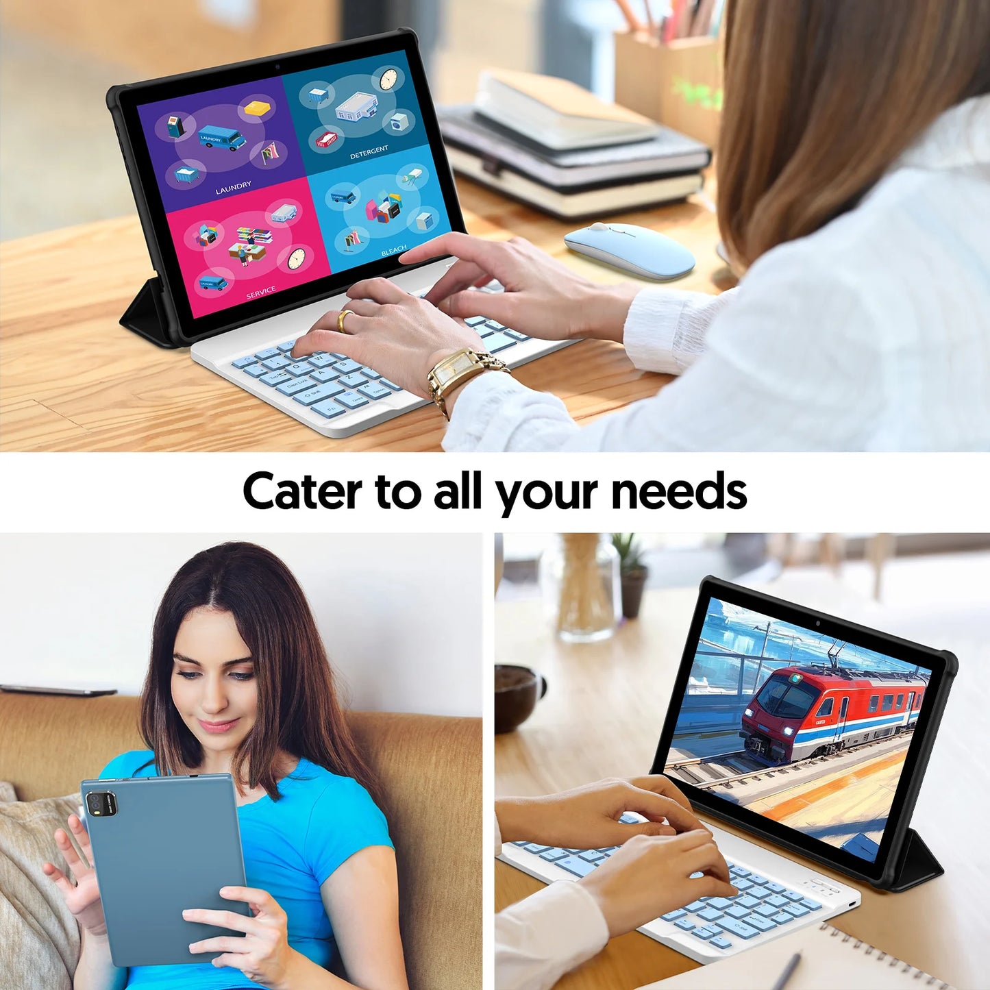 BAKEN 10-inch Android 15 tablet, quad-core processor, 12GB (3+9 expansion) RAM + 64GB storage, 5G WiFi, 1280*800 dual cameras