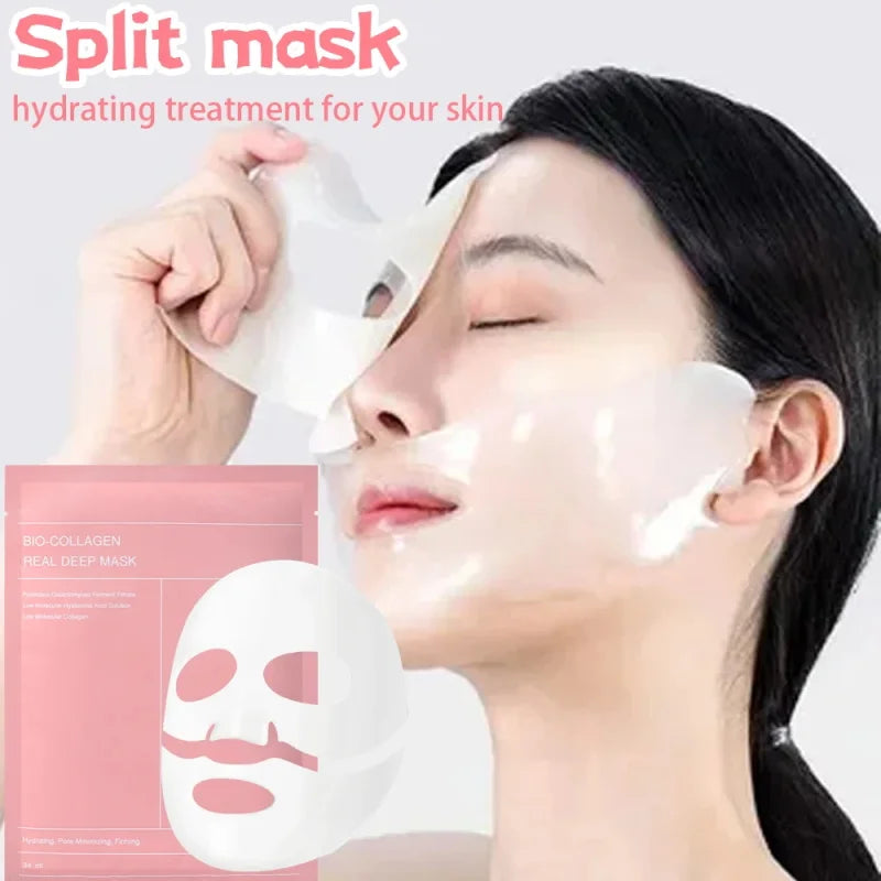 5/10/15/20 Bio Collagen Face Mask Shrink Pores Deep Hydrating Moisturizing Split Mask Firming Nourish Brighten Facial Skin Care