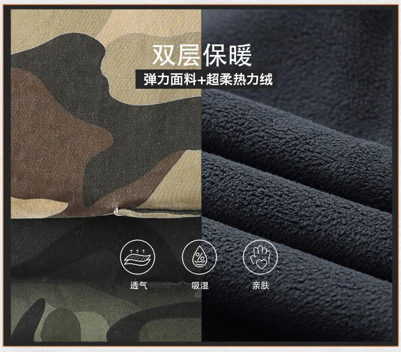 2025 NewMen's Fleece-Lined American Camouflage Casual Multi-Pocket Loose Zipper Jogger Pants Autumn Youth Trendy Workwear