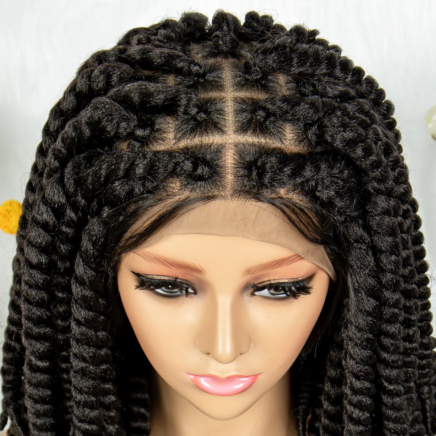 16" Full Lace Twisted Braided Wigs for Black Women Synthetic HD Lace Front Braids Wigs with Baby Hair Natural Lace Braiding Wigs