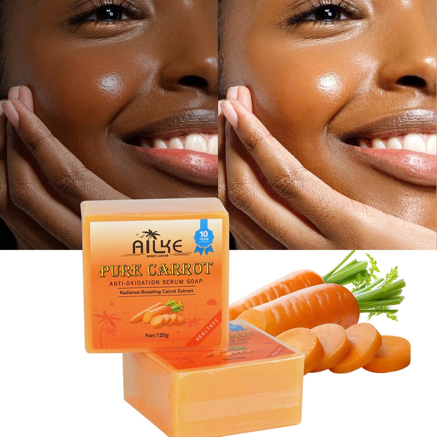 AILKE Pure Carrot Anti-Oxidation Serum Soap, Whitening, Clean Stains, Skin Brightening Soap Bar, With Vitamin C, For Body, Face