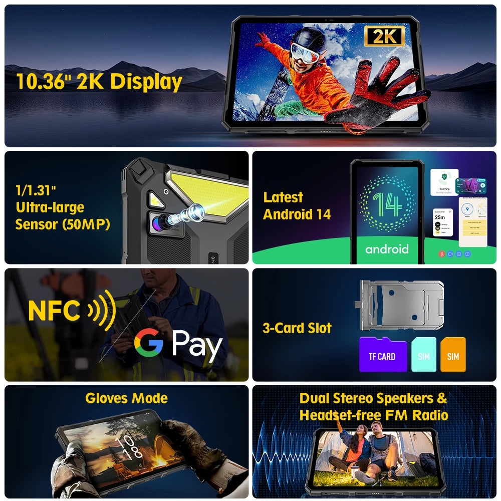 5G Rugged Tablet Ulefone Armor Pad 4 Ultra IP68/IP69K LED Light 11800mAh Battery,fast charging 16GB+256GB 50MP