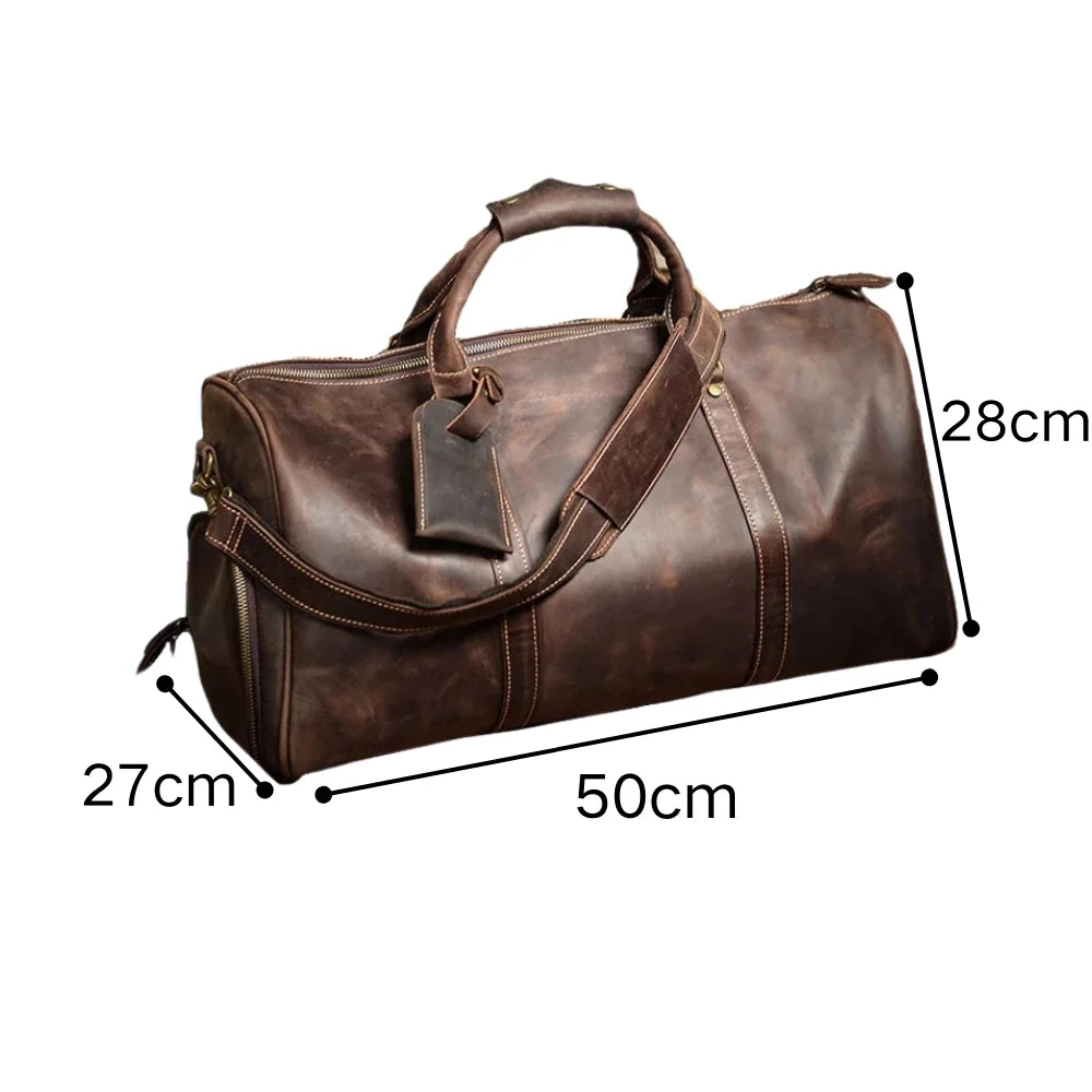 PHILI BULL Leather Men's Bags Vintage Travel Duffle Bag Weekend Bag Handbags Messenger Bags Luggage Bag With Shoe Compartment