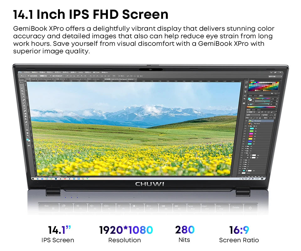 CHUWI 14.1-inch GemiBook XPro Laptop Intel N100/N150 Graphics 600 GPU Screen 8GB RAM 256GB SSD With Cooling Fan Windows 11