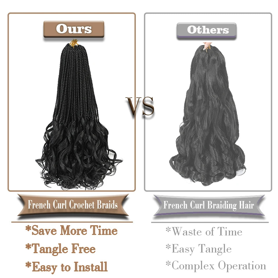 14 18 24 Inch French Curl Box Braids Crochet Hair Ombre Brown to Blonde Prelooped Synthetic French Curls Braiding Hair for Women