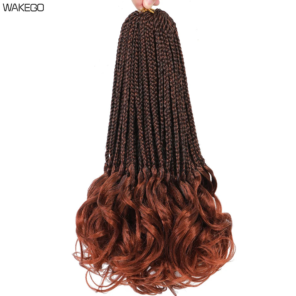 14 18 24 Inch French Curl Box Braids Crochet Hair Ombre Brown to Blonde Prelooped Synthetic French Curls Braiding Hair for Women