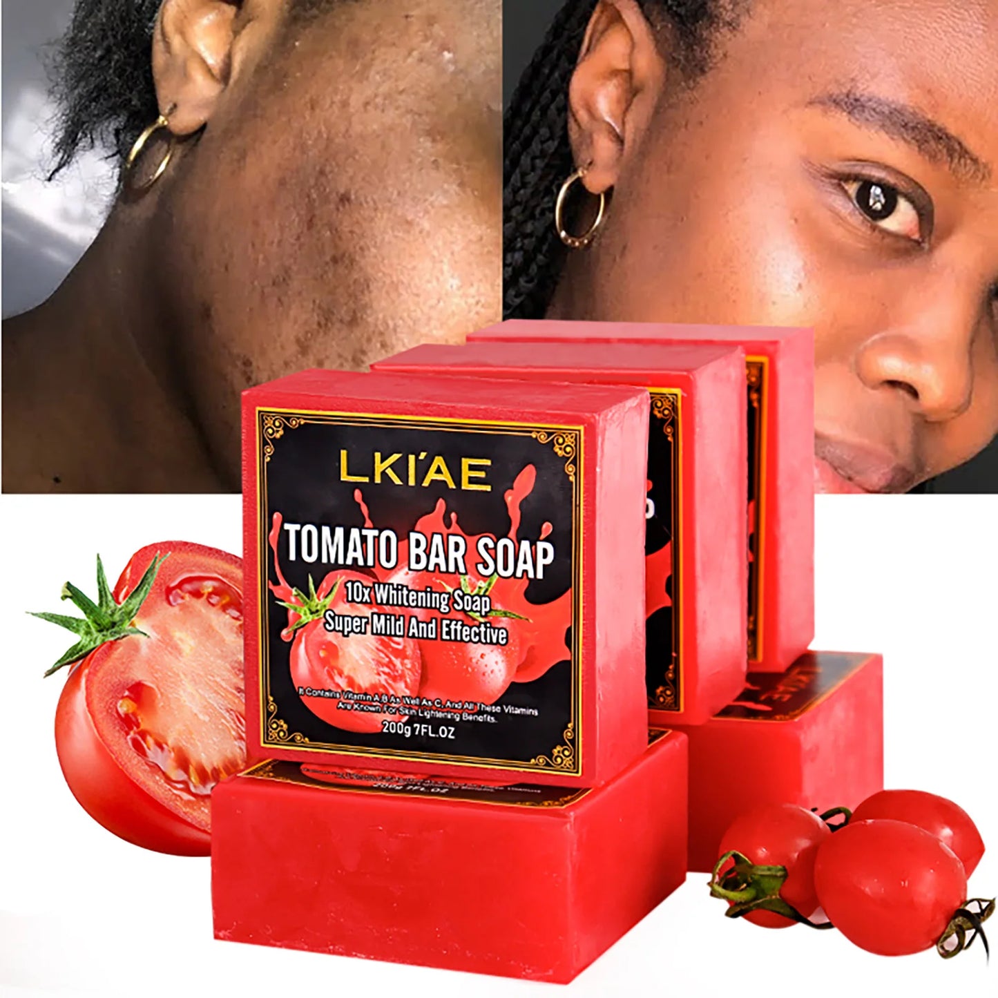 AILKE Organic Tomato Soap Bar, Lightening Skin, Deeply Clean, Exfoliate, Remove Dark Spots, Moisturizing, For Face and Body