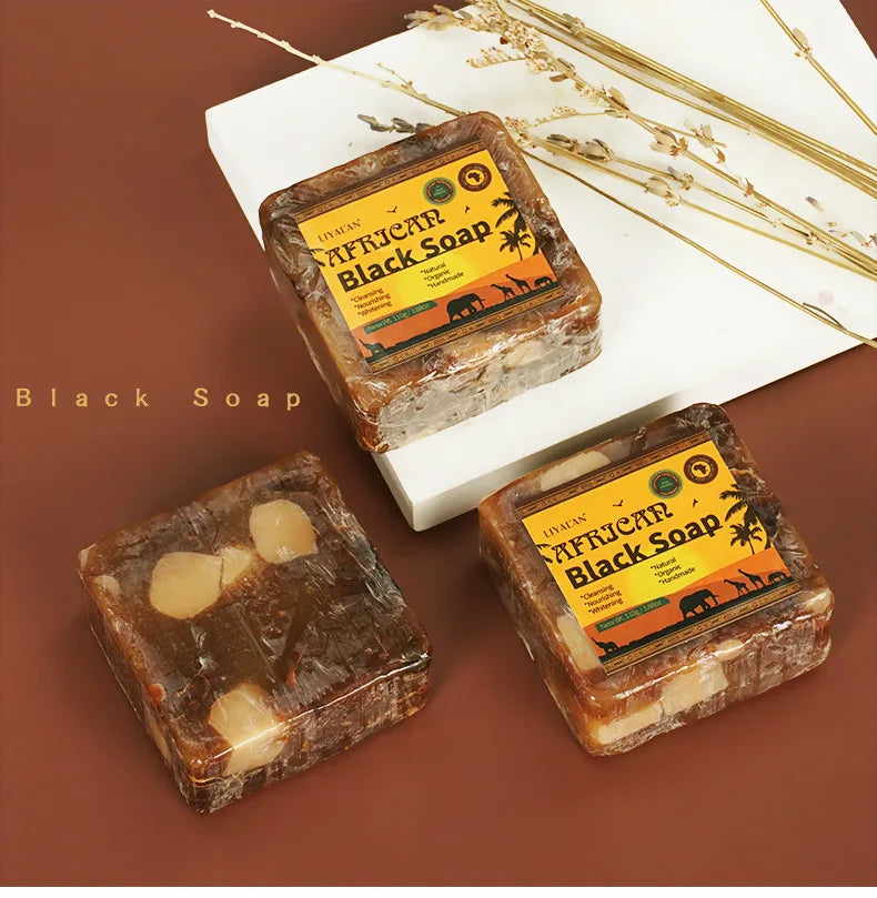 African Black Soap Raw Black Body Cleaning Bath Soap Essential Oil Handmade Soap