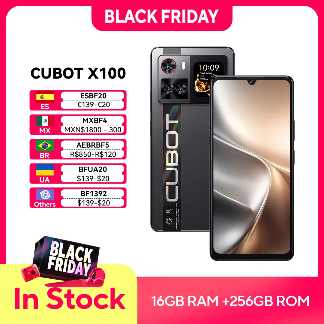 6.88-Inch Android Smartphone 5G Cubot X100, Dimensity 7025, 6nm, 2.5GHz, 16GB(8+8), 256GB, 64MP Camera, 5100mAh Battery, NFC