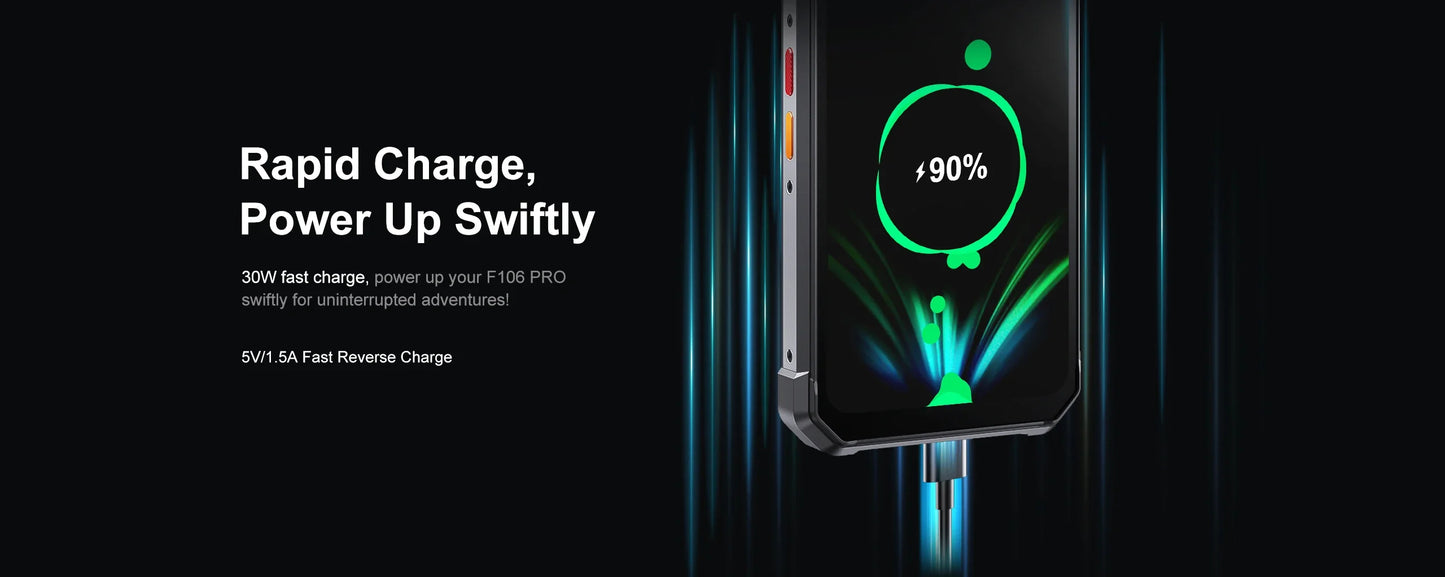 FOSSiBOT F106 PRO 4G Rugged Smartphone Android 14 15GB(8+7GB Extended) 256GB ROM 12000mAh 48MP 30W 6.58 Inch FHD+ Cellphone NFC