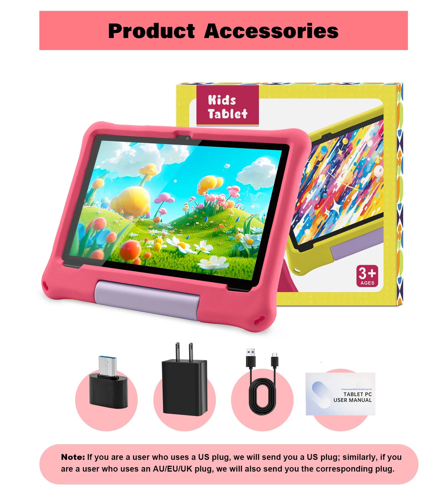 ANRY 10.1 inch Kids Android 15 Tablet 8GB (4+4GB) RAM 64GB ROM 5000Mah Octa-core 5G Wifi Children's Learning Educational Tablets