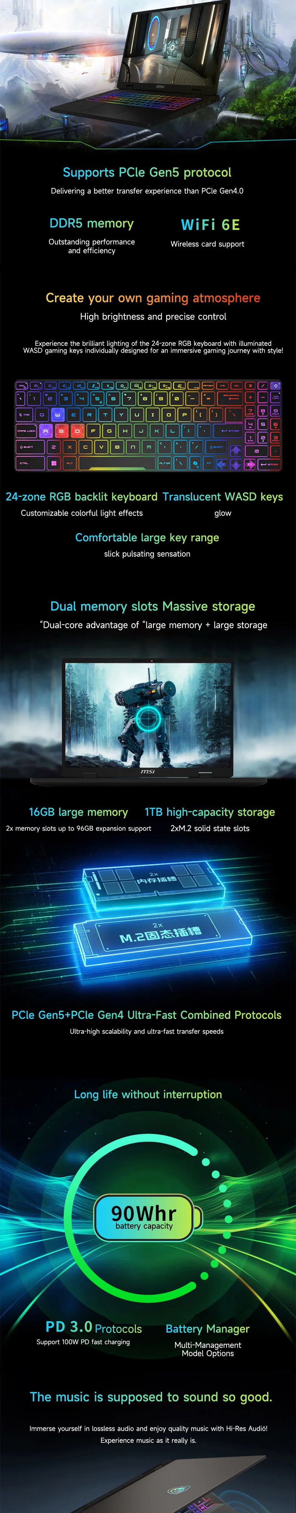 2025 MSI Crosshair A16 HX Gaming Laptop 16 Inch QHD 2.5K 240Hz IPS Screen Netbook AMD Ryzen R9-7945HX 32GB 2TB RTX5060 Notebook