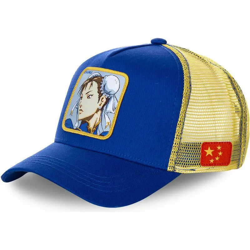 Street Fighter Hat Cosplay Chun Li Ryu KEN BLANKA Cartoon Embroidered Baseball Hat adjustable Mesh Hat Duck Tongue Hat