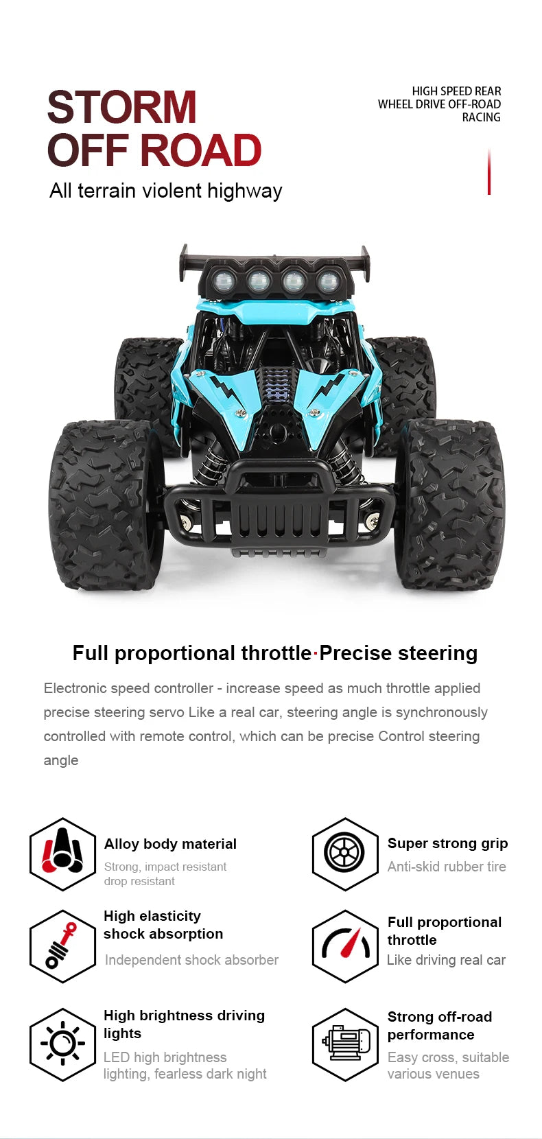 RC8 Racing Model Toy Alloy Remote Control Car 2.4GRC Proportional Throttle 1:16 Highspeed Big Foot Climbing off Road Vehicle