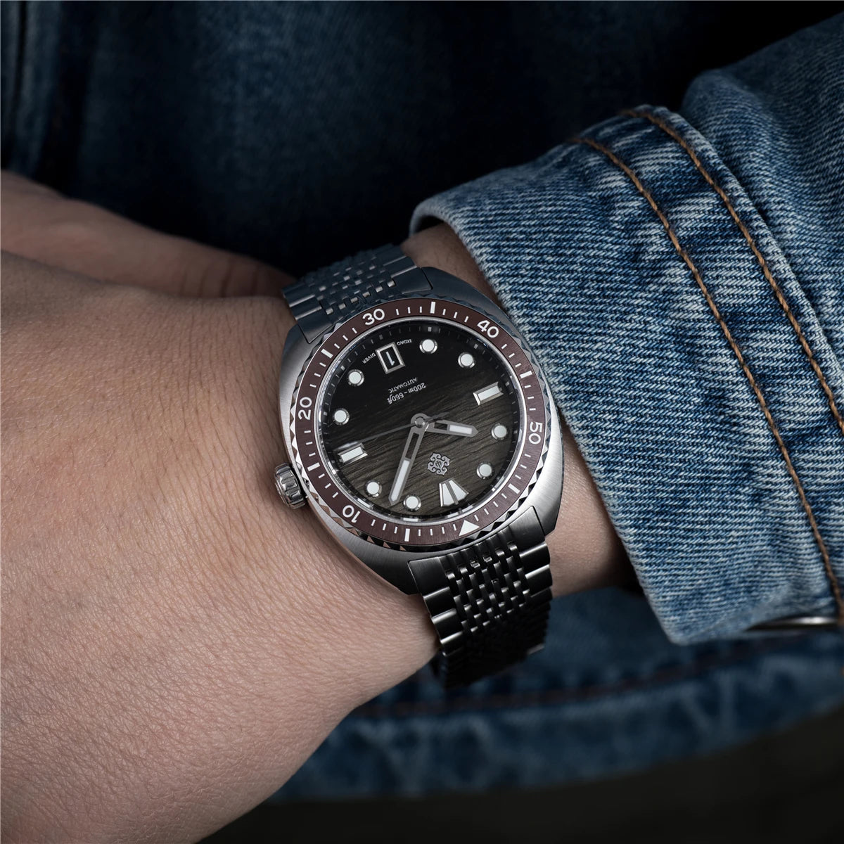 2025 New IXDAO IPOSE Automatic Mechanical Men Watch JD-X07S Dragon Scale Pattern Watch Stainless Steel BWG-9 Diving reloj hombre