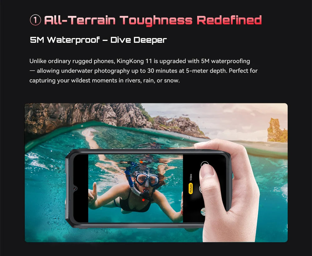 Rugged Smartphone 5G Cubot KingKong 11, 10200mAh Battery, Dimensity 7025, 6nm, 2.5GHz, 32GB RAM(16+16), 256GB ROM,108MP Camera