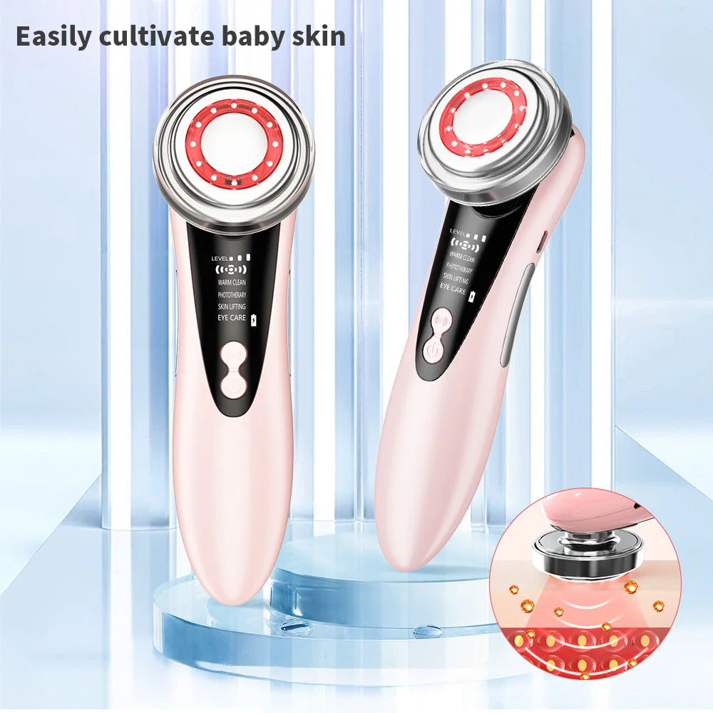 7 in 1 EMS Facial Massager with LED Light Vibration Hot Compress Skin Care Face Beauty Instrument Lifting Device Skincare